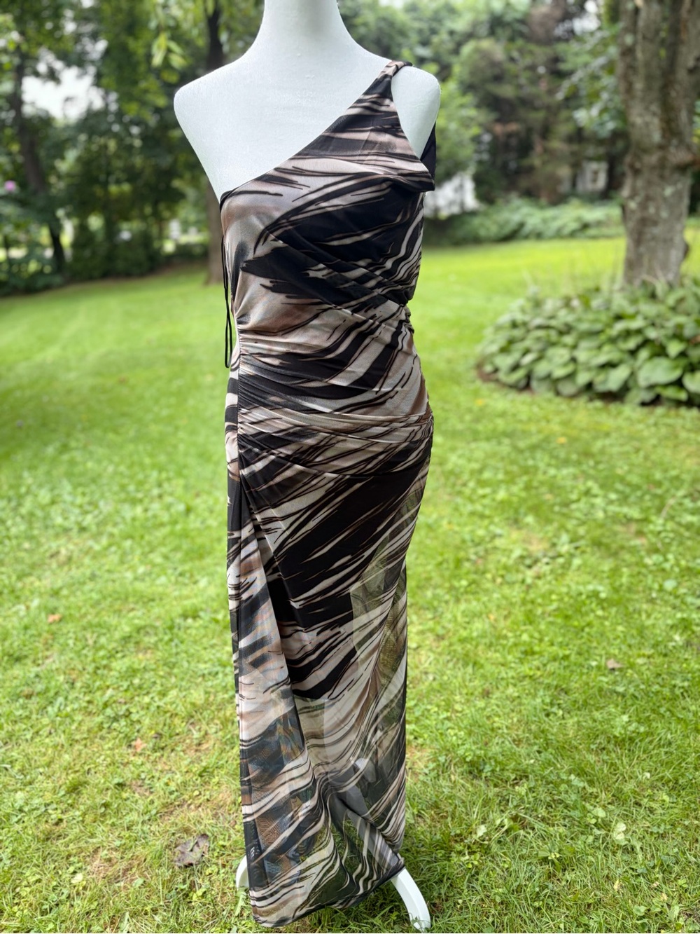 NWT: Rachel Zoe One-Shoulder Mesh Printed Maxi Dress XS